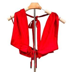 Fashion Nova NWT Red Silky Blouse Holiday Party Tie Back Sexy Halter Top Medium